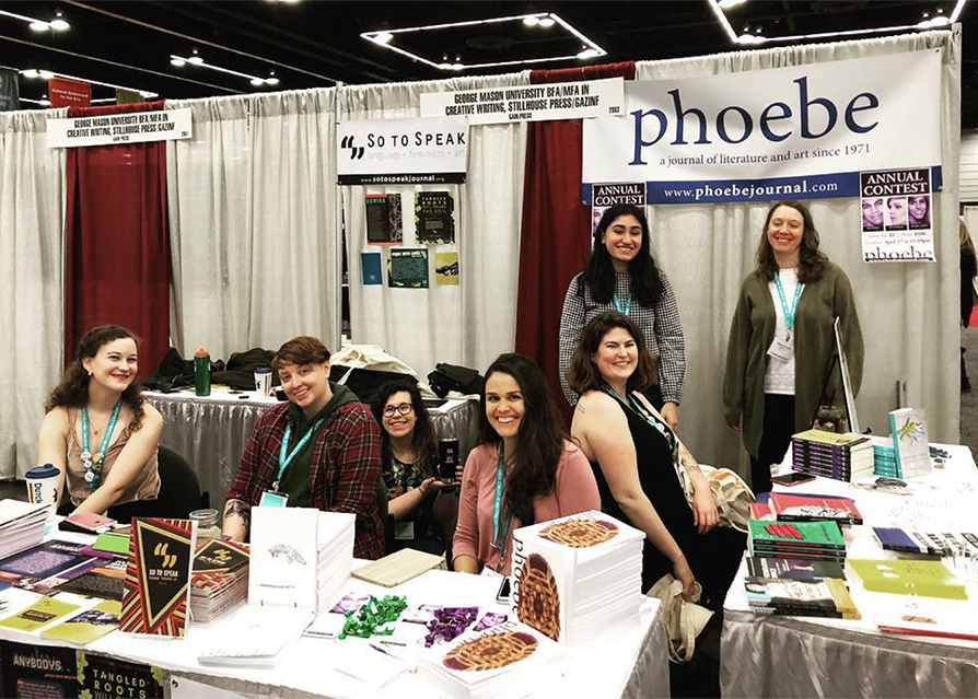 Editors of So to Speak with fellow editors from the Phoebe journal and Stillhouse Press at the 2019 Association of Writers and Writing Programs conference.
